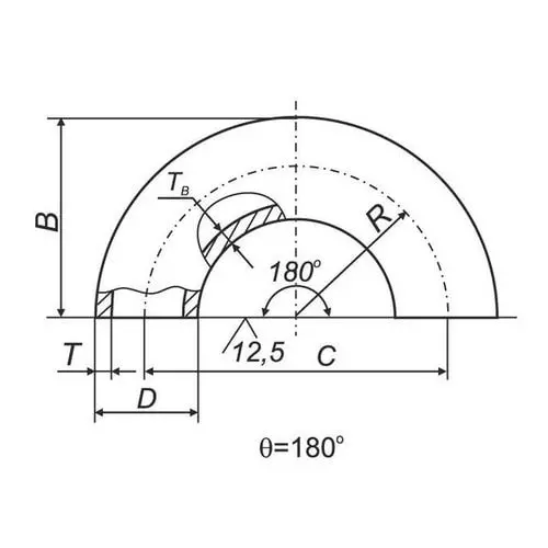 Отводы 180 в ВУС 40x48.3x2.6 мм Сталь 3 ГОСТ 17375-2001
